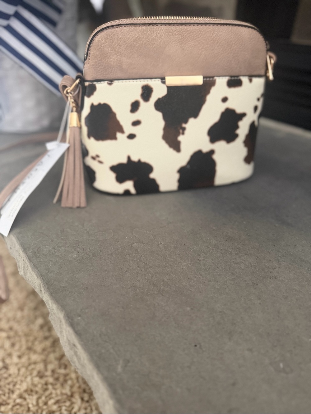 NWT Malibu Skye Cow Print Crossbody Bag Vegan Leather Western Purse Tassel
